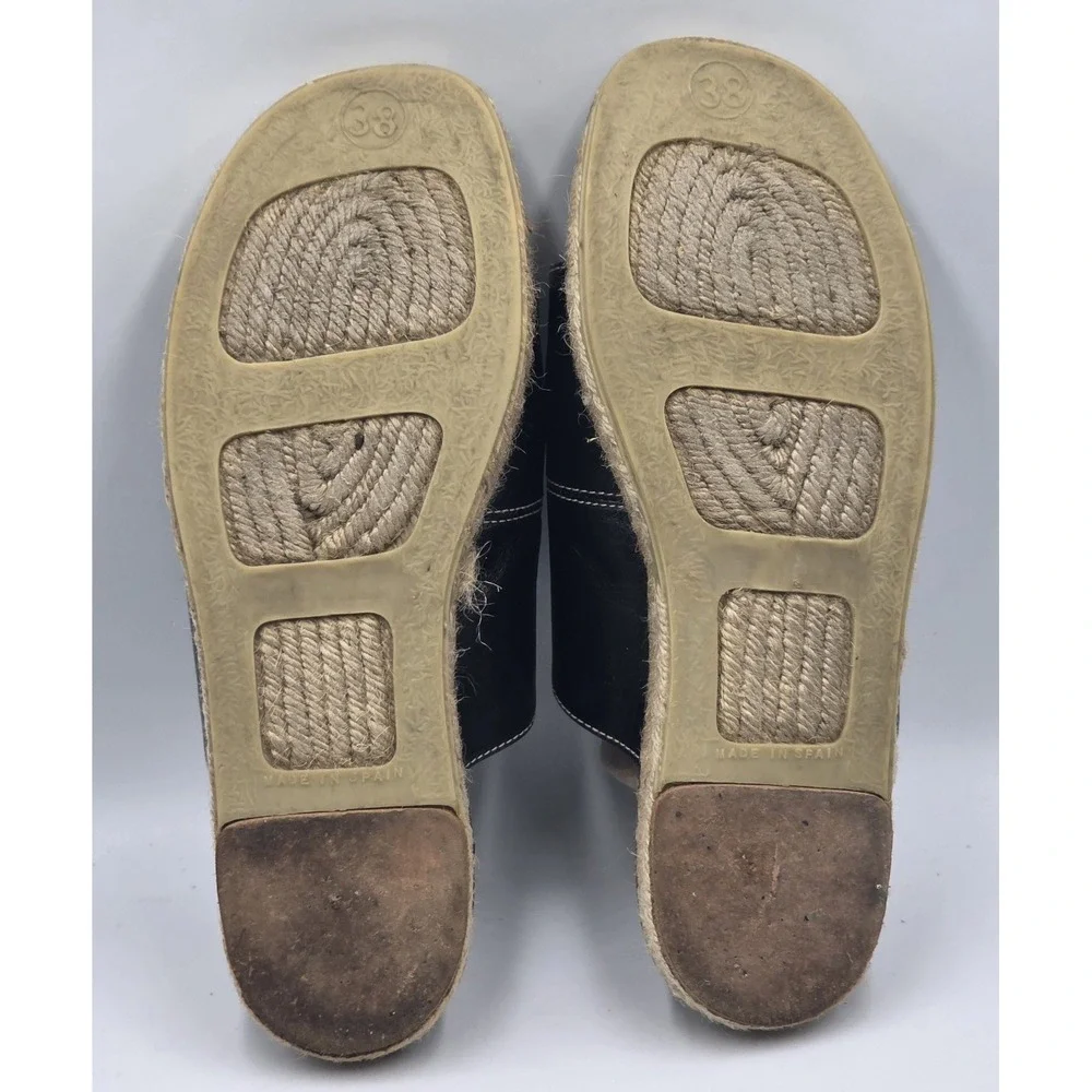 COACH Lola Espadrille Slide Sandals Black Leather Women's 8B J 237